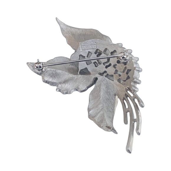 VTG Crown TRIFARI Pearl Brooch Crystal Silver Tone Costume Jewelry Wedding - Picture 7 of 8